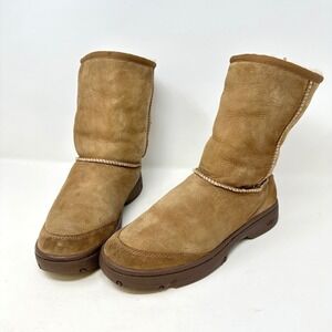 Ugg Australia Ultimate Short Suede Shearling Boots Chestnut Brown Size 8